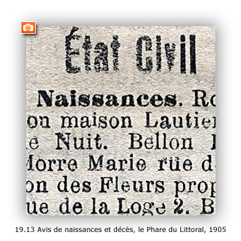Etat civil et avis de décès, Le Phare du Littoral, 1905