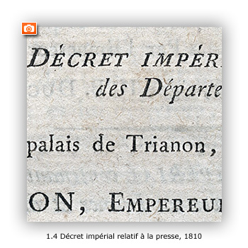Décret impérial relatif à la presse 1810 - Image en taille réelle, .JPG 90Ko (fenêtre modale)