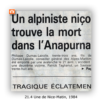 Une du journal Nice-Matin, 1984