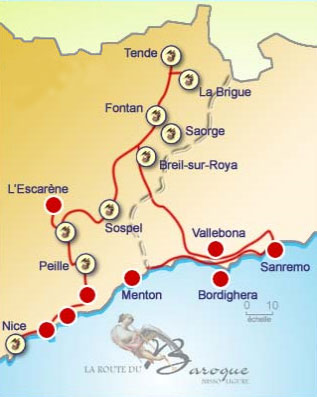 Route du Baroque : Carte de l'itinéraire Allegro baroque Nisso-Ligure