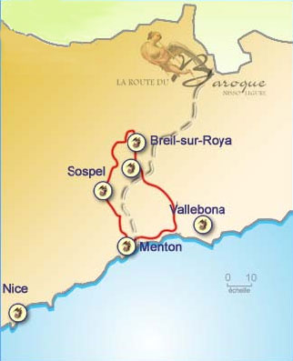 Route du Baroque : Carte de l'itinéraire Fugue de Roya