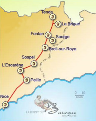 Route du Baroque : Carte de l'itinéraire Merveilles baroques